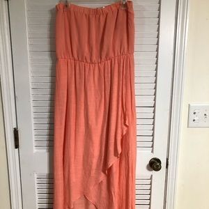 Pink/peach strapless maxi dress. Size L
